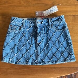 Alice + Olivia Denim Quilted Mini Skirt